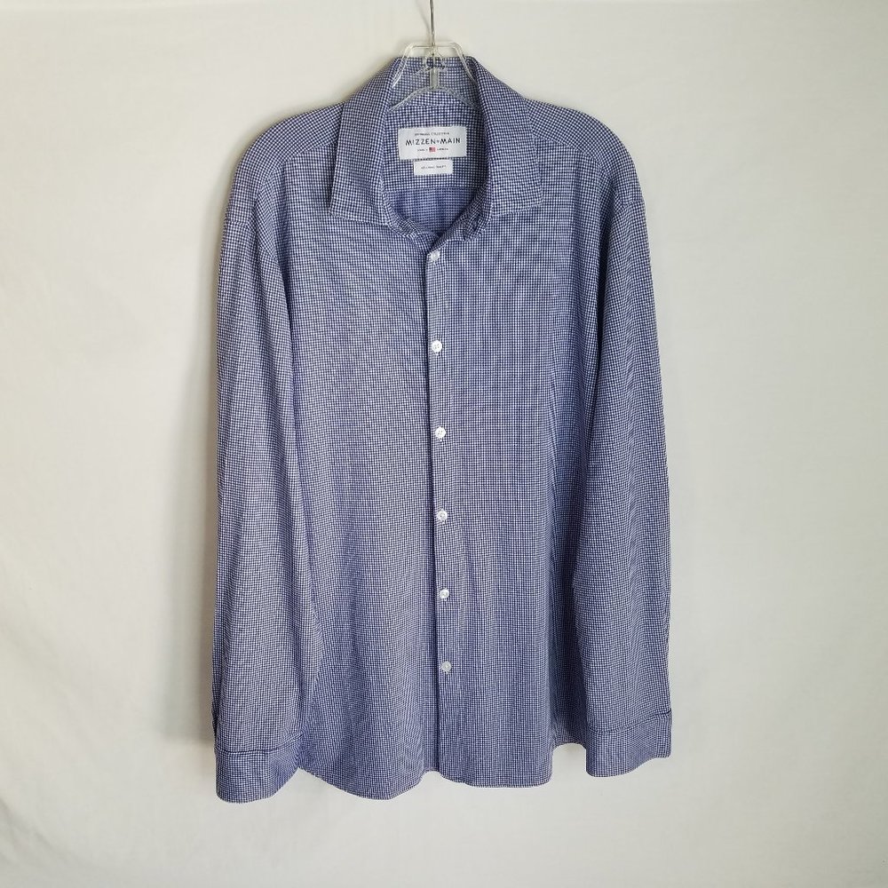 Mizzen + Main Spinnaker Blue Plaid Long Sleeve Shirt TRIM FIT Men's Size 2XL